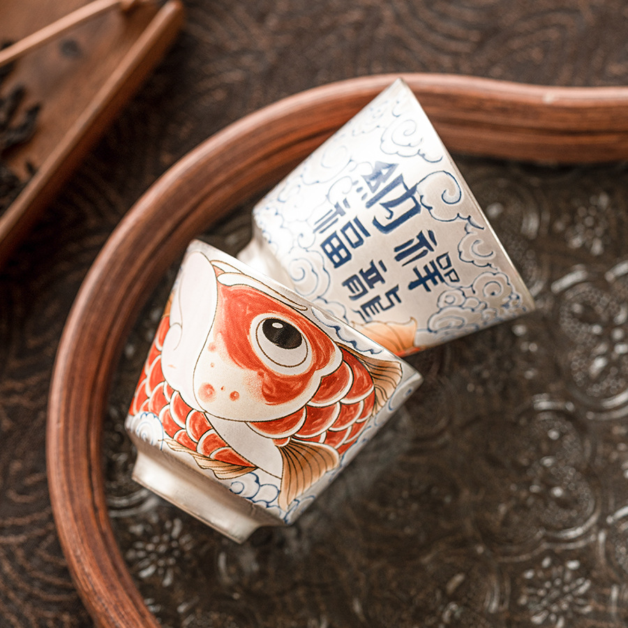 Chén trà sứ mạ bạc Xinxianglong Nafu 999 cốc chủ nhân cốc đơn Bộ trà cá nhân cao cấp