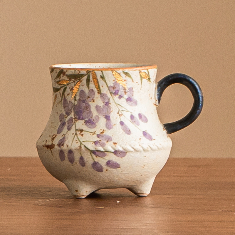 Tách trà đá lửa trắng xanh, tách hoa tử đằng vẽ tay, bộ trà sáng tạo, cốc chủ cao cấp gia dụng