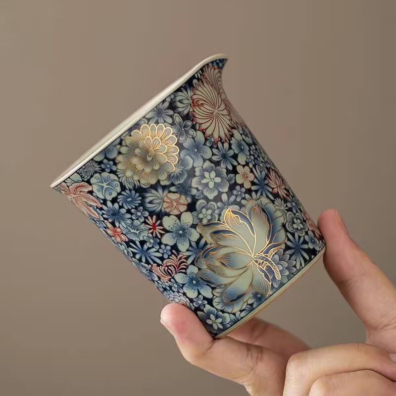 Cốc công cộng Ruyao Wanhua Bộ trà Kung Fu tay cầm bằng sứ Bộ trà đơn chống bỏng Bộ tách trà gia dụng văn phòng cốc đều