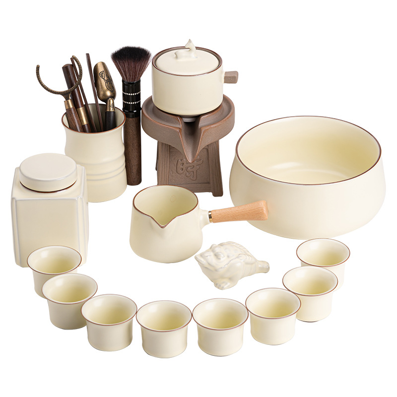 Bộ ấm trà tự động gốm sứ Ru Kiln ấm trà đá nhỏ gia dụng ấm trà lười pha trà hiện vật Bộ ấm trà Bộ ấm trà