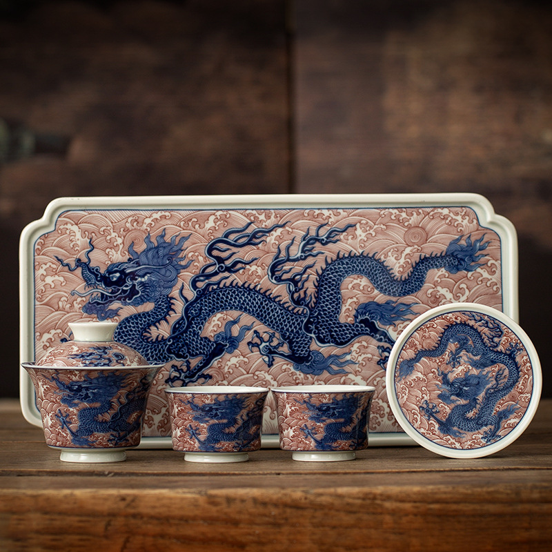 Yan Jiang Tang cũ đất sét gốm men nước biển đỏ mở miếng móng ngựa nắp bát trà cốc trà gia dụng bộ đồ trà