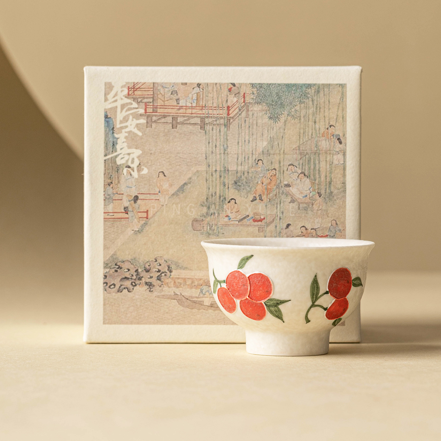 Nhà máy đá mỏ trắng bộ trà Kung Fu ngăn xếp chạm khắc anh đào tách trà đặc biệt tách trà cốc gốm sứ cao cấp