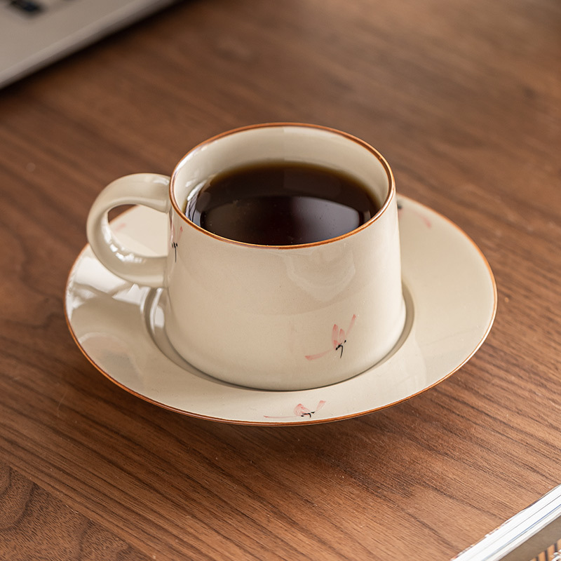 Nhà máy vẽ tay màu hồng hoa lan cốc cà phê gốm cốc trà cốc trà phụ nữ trà chiều cốc đơn giản