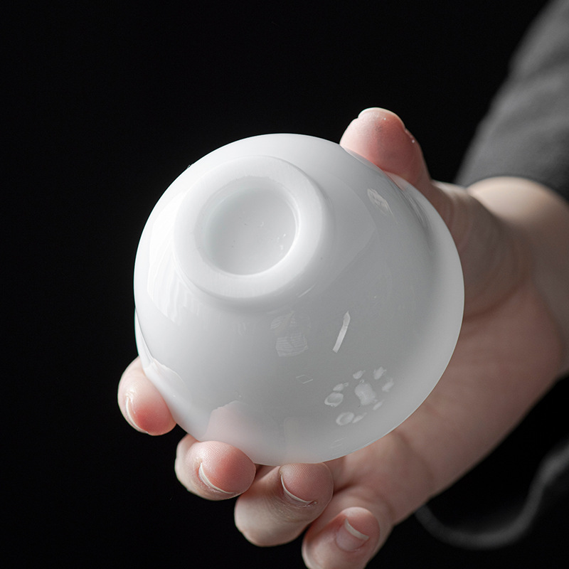 Cốc trà sứ trắng bằng ngọc bích loại đá cốc trà sứ mỏng bằng ngọc bích mỡ cừu cốc trà cốc đơn Bát trà Kung Fu Cốc ép tay
