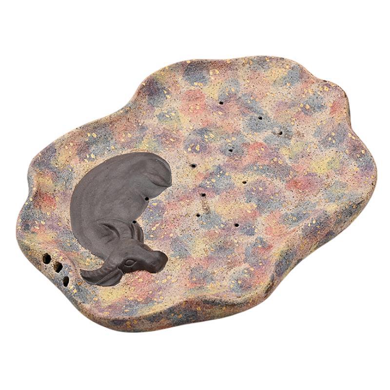 Ấm vàng điểm mỏ đá đầy màu sắc thủ công, bàn trà pha khô trữ nước gốm thô kiểu Nhật, bộ trà gia dụng, giá đỡ ấm trà