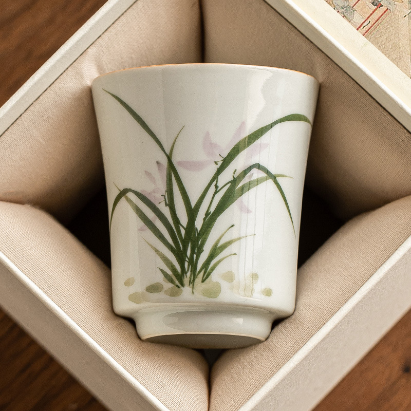 Cốc hoa lan vẽ tay, tách trà nhỏ, đồ dùng cá nhân nữ, cốc trà, bộ trà Kung Fu gốm sứ Trung Quốc, cốc chủ nhân, cốc đơn
