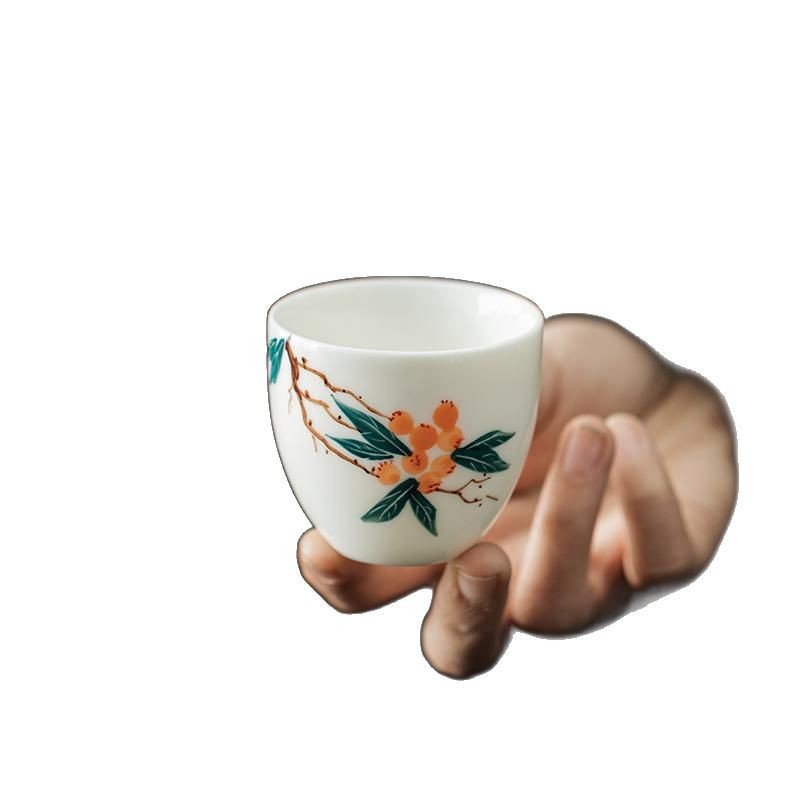 Cốc sứ ngọc bích vẽ tay hoàn toàn thủ công, cốc trà cá nhân cao cấp, cốc sứ trắng Dehua, cốc trà gia dụng