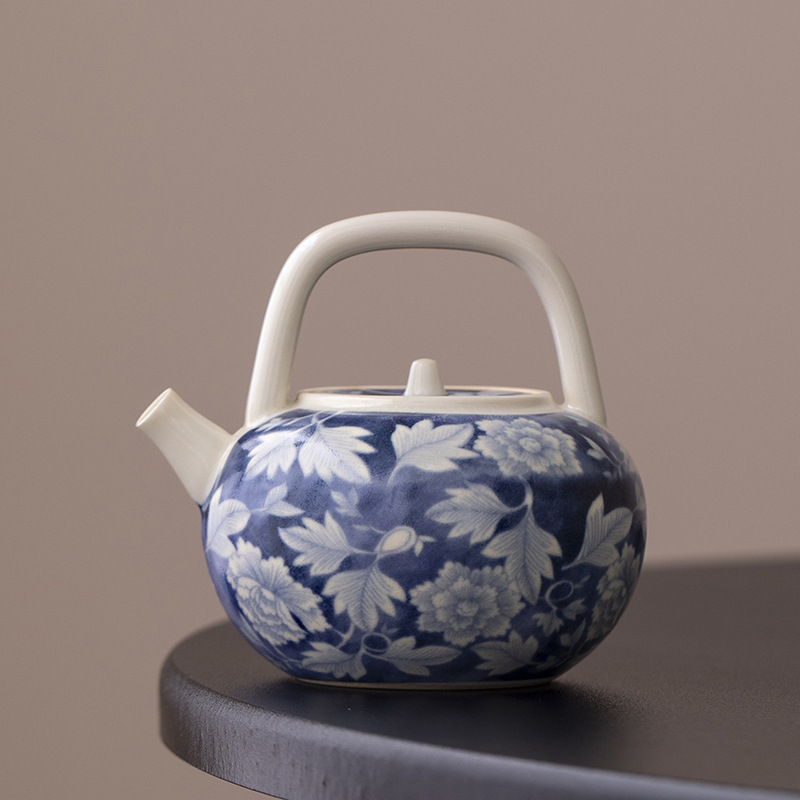 Bình đựng xà bông hoa mẫu đơn tráng men soda, dụng cụ pha trà Kung Fu gốm sứ trắng xanh giá trị cao gia dụng, bình đơn dung tích nhỏ