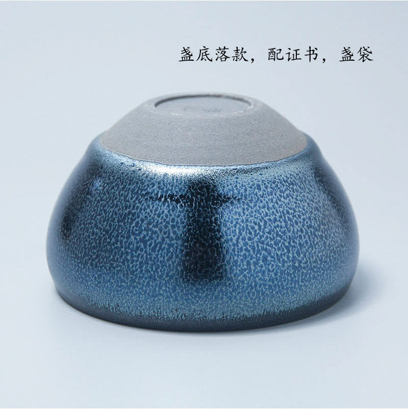Cốc trà Tenmoku hình bát không chân, men xanh, nung bằng sắt, sản xuất trực tiếp tại xưởng Jianyang Jianyao Jianzhan, men xanh.