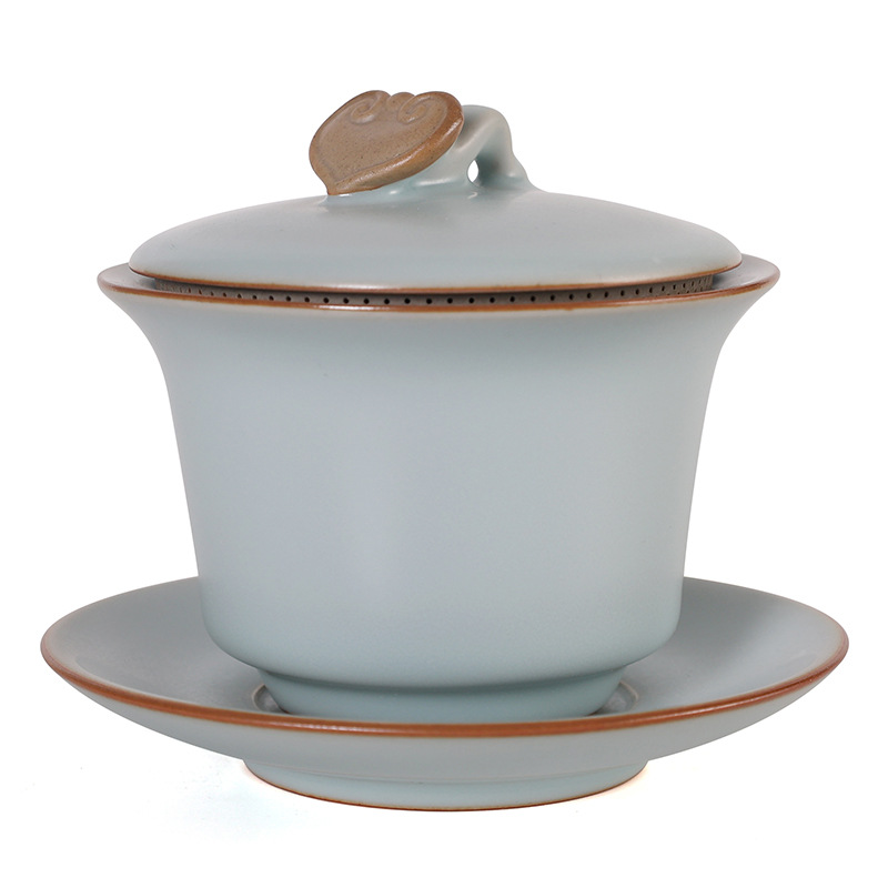 Bát có nắp tam tài gốm sứ Ruyao, bát có nắp lọc, bát pha trà chống bỏng cao cấp, dụng cụ pha trà Kung Fu gia dụng