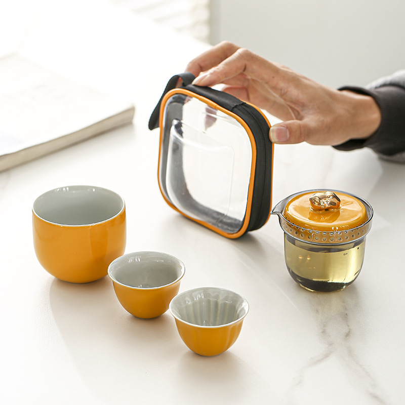 Quà lưu niệm doanh nhân trung thu, du lịch ngoài trời, một ấm ba tách trà, ấm cầm tay đơn giản cầm tay, cốc nhanh, du lịch