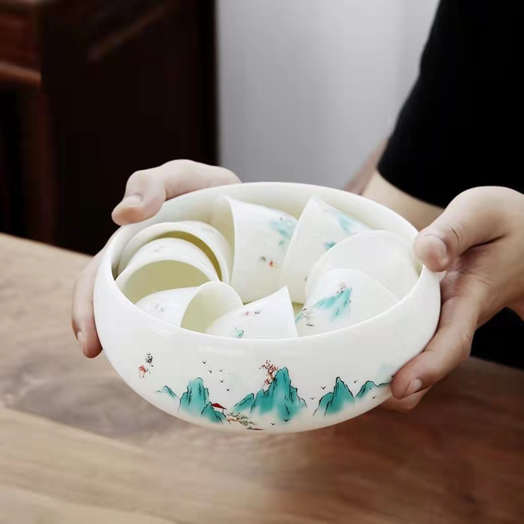 Phụ kiện bộ trà kungfu gia dụng kiểu Trung Quốc đựng nước cốc sứ thủy tinh rửa cỡ lớn