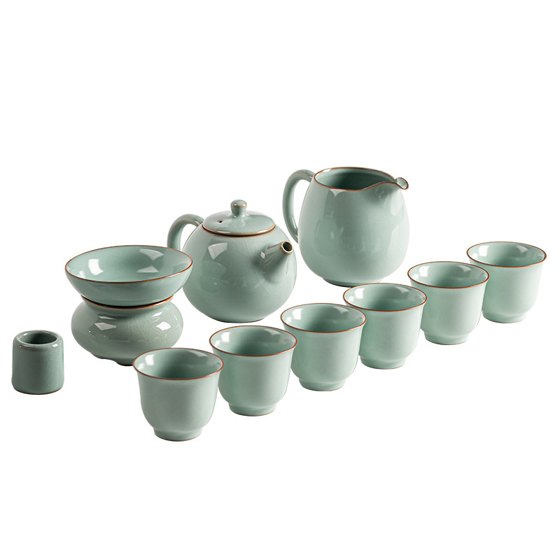 Bộ ấm trà Lò Ru Lò Dâm ấm trà gia dụng hộp quà tặng ấm trà cốc trà mở bộ ấm trà Kung Fu sứ Ru