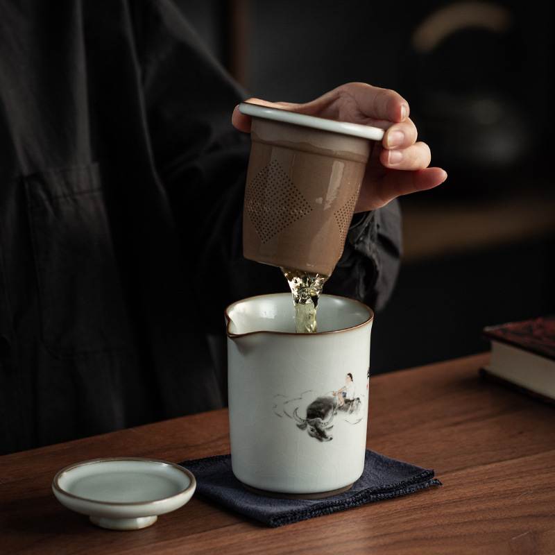 Bộ ấm chén trà Ru Kiln kiểu Nhật, di động, du lịch ngoài trời, một ấm hai chén, gốm sứ, kiểu Kung Fu, men nứt