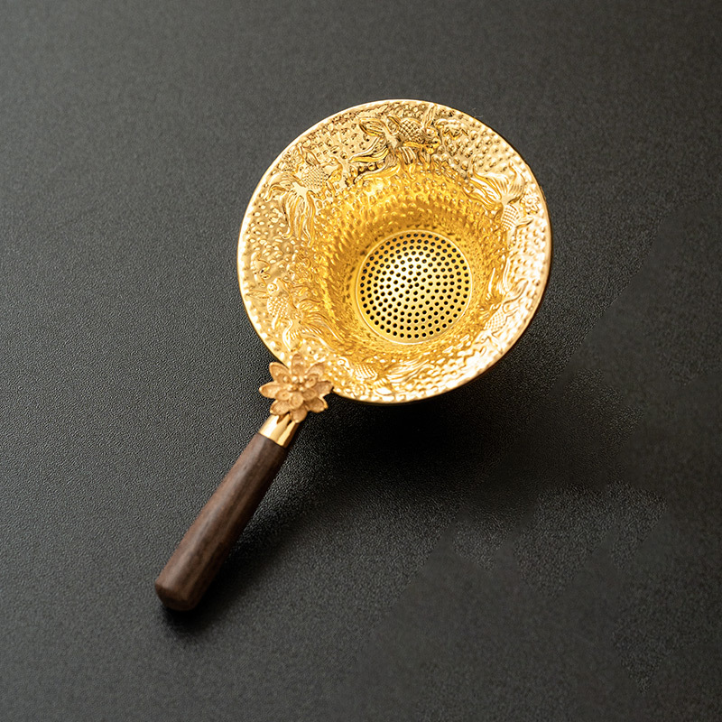 Bộ lọc trà hồ sen cá bộ lọc trà tay cầm bằng gỗ bộ lọc trà chống bỏng phụ kiện bộ trà sang trọng nhẹ bộ lọc trà cốc công cộng