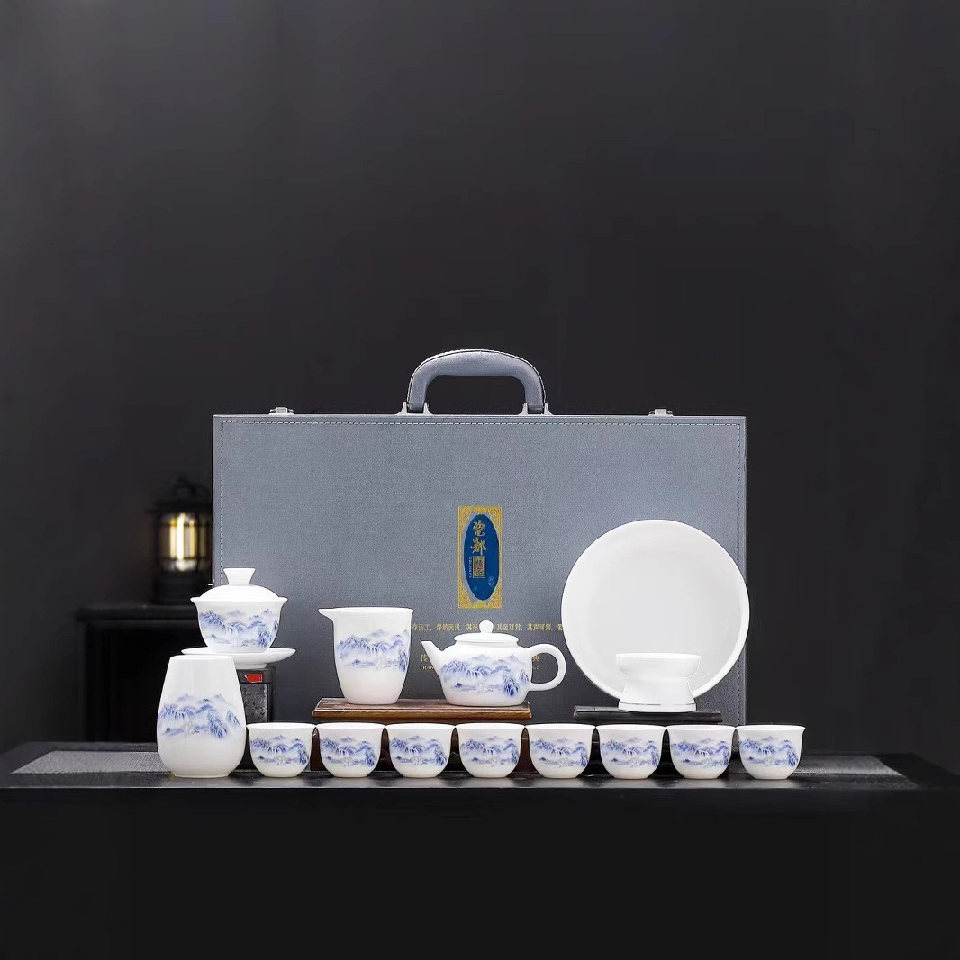 Bộ ấm trà ngọc bích mỡ cừu ấm trà sứ trắng sứ Đức Hoa cao cấp gia dụng cốc trà sứ Kung Fu cao cấp