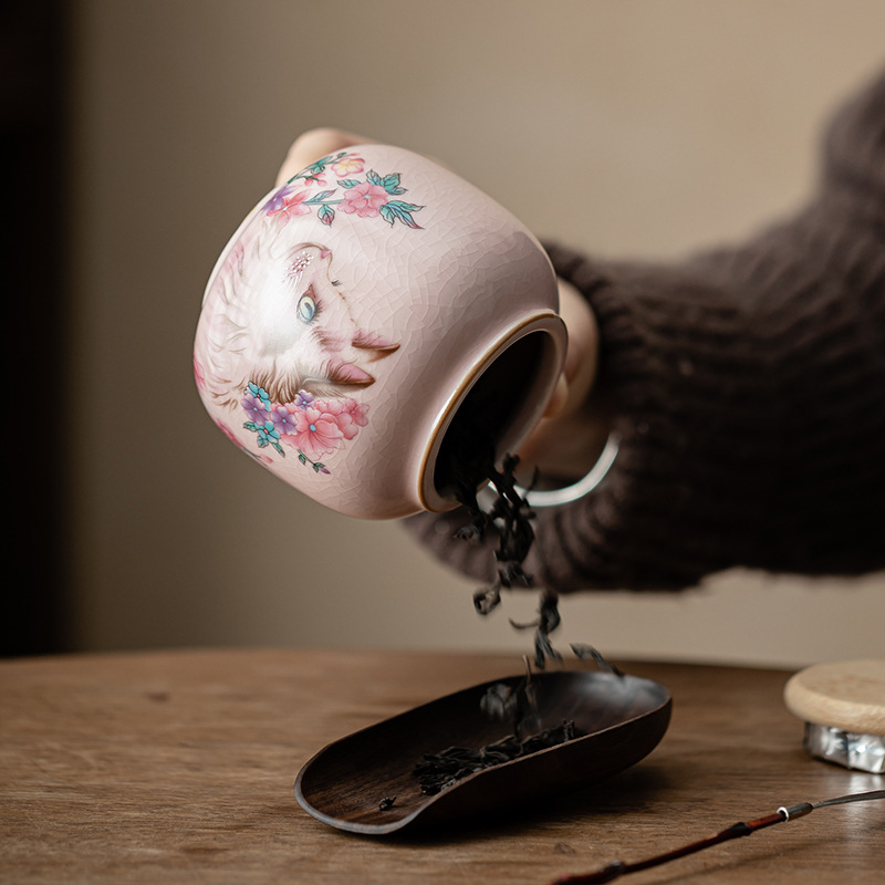 Hộp đựng trà mèo hoa lò Fenru, hộp đựng trà nhỏ bằng gốm, hộp kín chống ẩm, trà đen, trà xanh, kho trà Pu'er