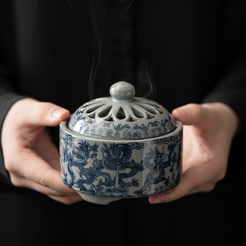 Lư hương màu xanh và trắng, lư hương, lư hương, lư hương, lư hương trầm hương, lư hương gỗ đàn hương trong nhà, đồ trang trí sáng tạo