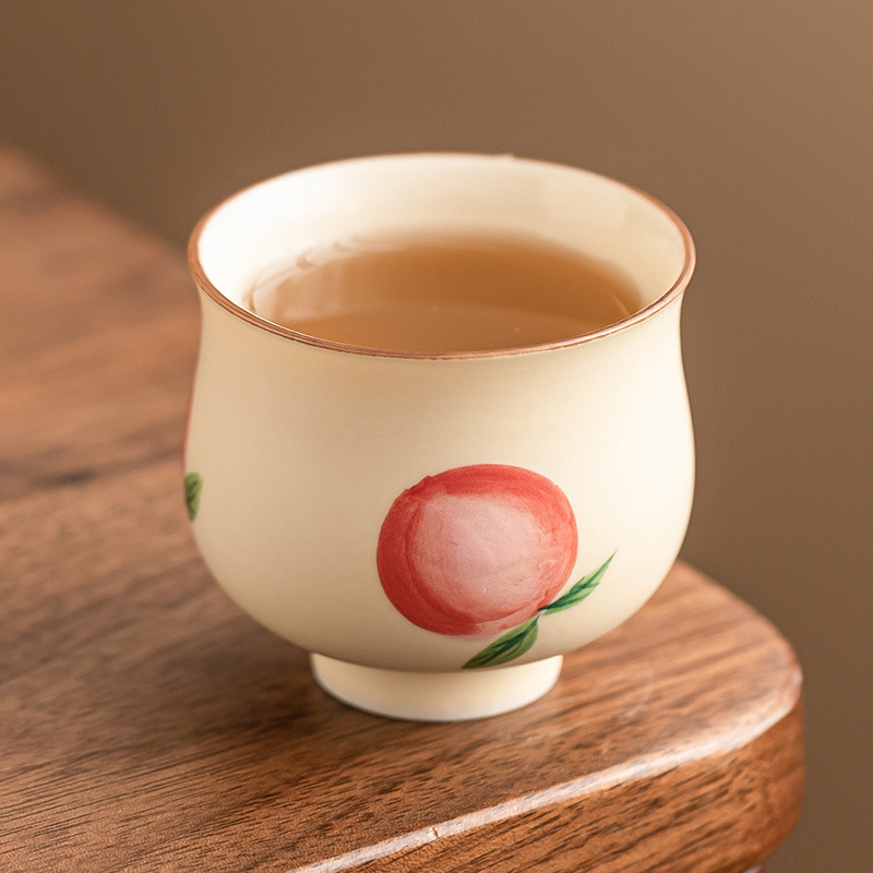 Cốc trà đào vẽ tay màu hồng cốc đơn gốm sứ cốc trà đồ dùng gia dụng bộ trà kungfu cốc chủ nhân lớn cao cấp chống bỏng