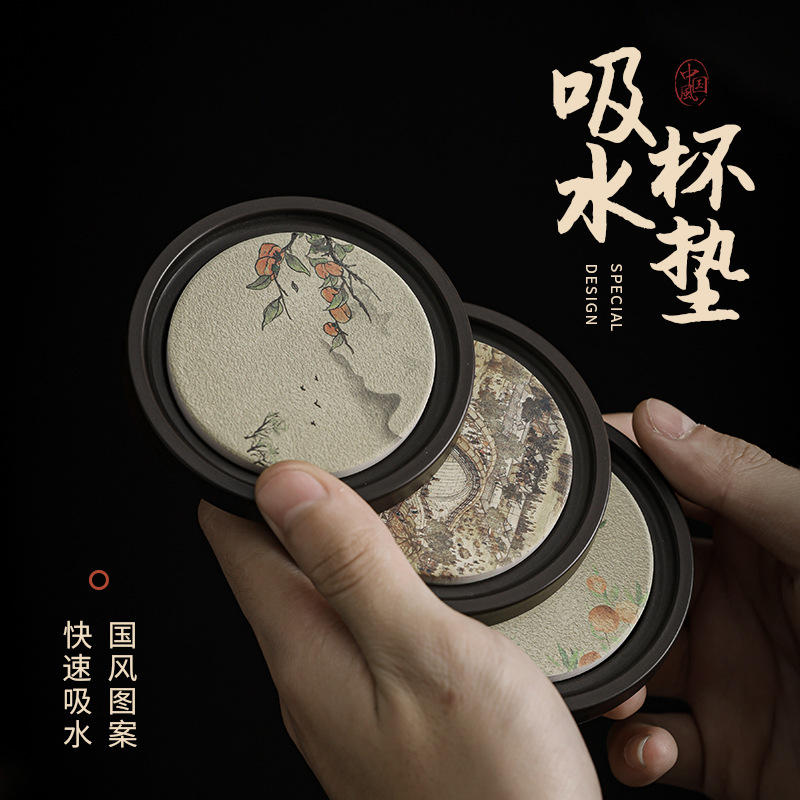 Lót cốc gỗ Điện thấm nước Lót cách nhiệt trà đạo Bộ trà Kung Fu sáng tạo Phụ kiện trà đạo Lót cốc trà tre Nót cốc chống bỏng