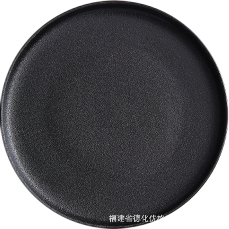 Đĩa bít tết tráng men mờ pha lê đen Bộ dao nĩa đồ ăn phương Tây Đĩa bít tết sáng tạo kiểu Nhật Bản gia dụng Đĩa phẳng Bộ đồ ăn khách sạn