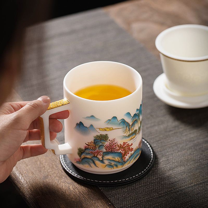 Bộ trà du lịch Bộ đồ sứ ngọc bích loại băng cốc trà cầm tay ngoài trời cốc pha trà gốm sứ nhanh một ấm hai cốc quà tặng