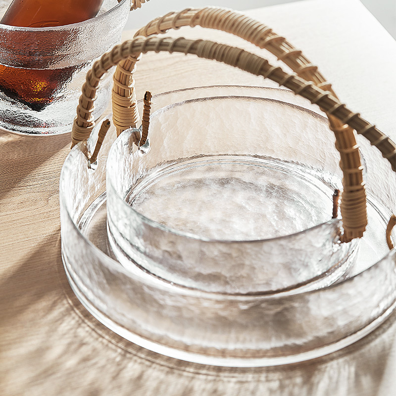 Giỏ đựng trái cây Thủy Tinh MÂY TRE ĐAN sáng tạo Khay đựng trái cây phong cách sang trọng nhẹ nhàng phòng khách gia dụng khay đựng đồ ăn nhẹ khay đựng đá Instagram kiểu Nhật