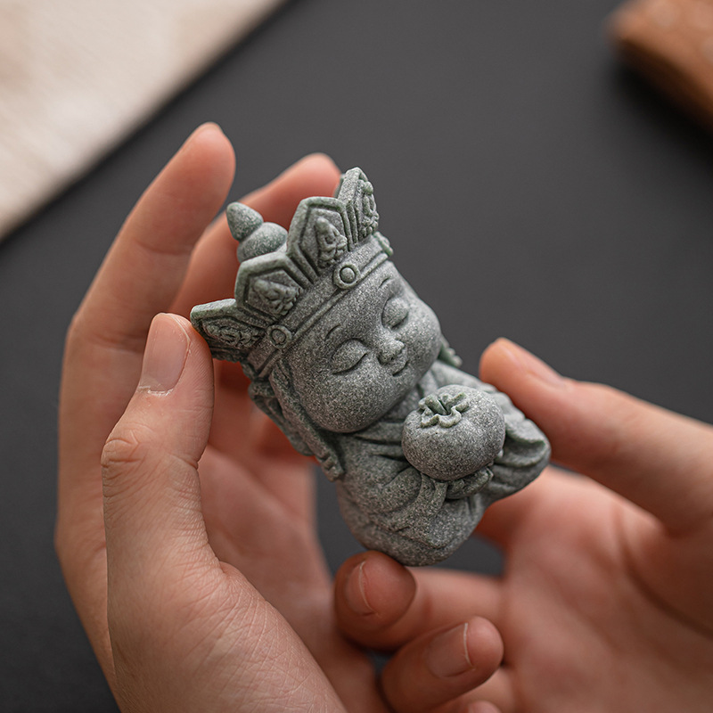 Đá sa thạch xanh im lặng Phật trà thú cưng đồ trang trí để bàn trang trí Thiền Trung Quốc phụ kiện trang trí nội thất thủ công bộ trà phụ kiện