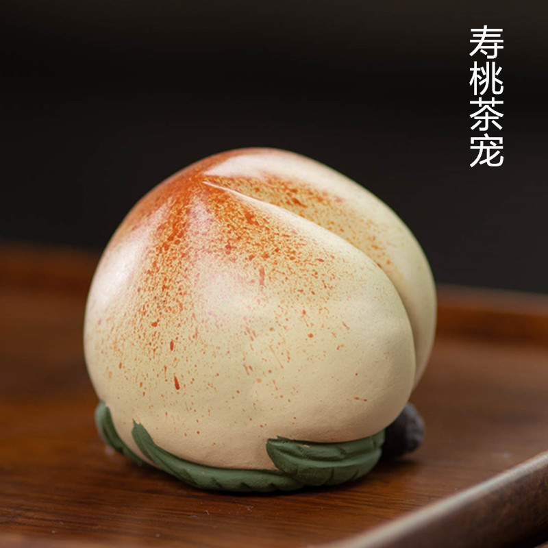 Đồ trang trí cát tím Nghi Hưng trà đào vật nuôi trái cây mô phỏng thủ công, đào trường thọ, đất sét vẽ, Bộ trà điêu khắc, đồ trang trí, có thể nâng cao