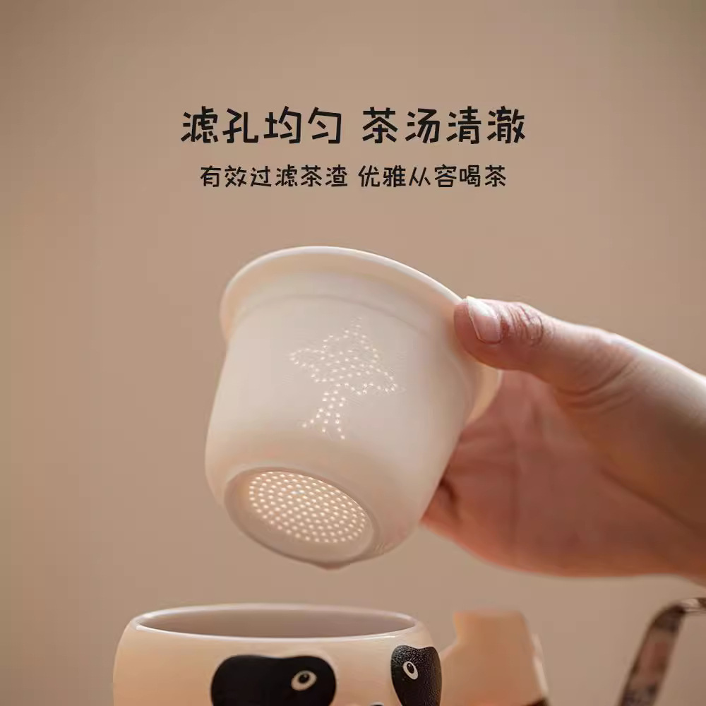 Cốc pha trà tách trà gấu trúc quà tặng sáng tạo cốc gốm sứ có nắp cốc sứ văn phòng