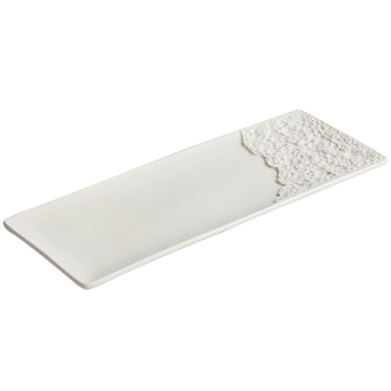 Đĩa hình chữ nhật có hoa văn đá Đĩa ăn phương Tây Đĩa phẳng Đồ ăn nhẹ sang trọng Bộ đồ ăn Món ăn cao cấp Cảm giác trắng Đĩa Sushi gốm sứ