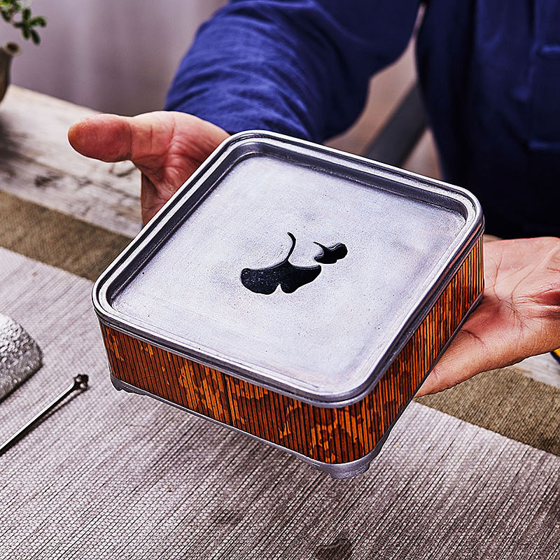 Ấm thiếc cổ, khay đựng nước bằng tre Tương Phi cổ điển, khay đựng trà bàn trà nhỏ gia dụng, dụng cụ trà Kung Fu, khay đựng ấm vuông
