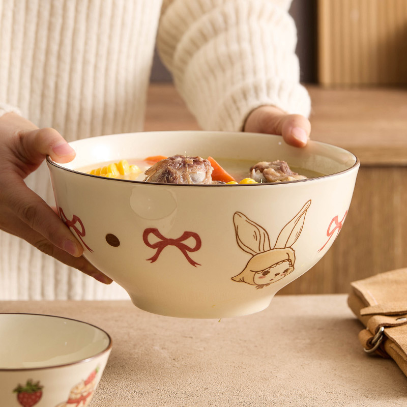 Bát gốm sứ bát canh gia dụng bộ đồ ăn tráng men màu sáng tạo bát mì thỏ hoạt hình dễ thương sáng tạo bát cơm chuyên dụng cá nhân