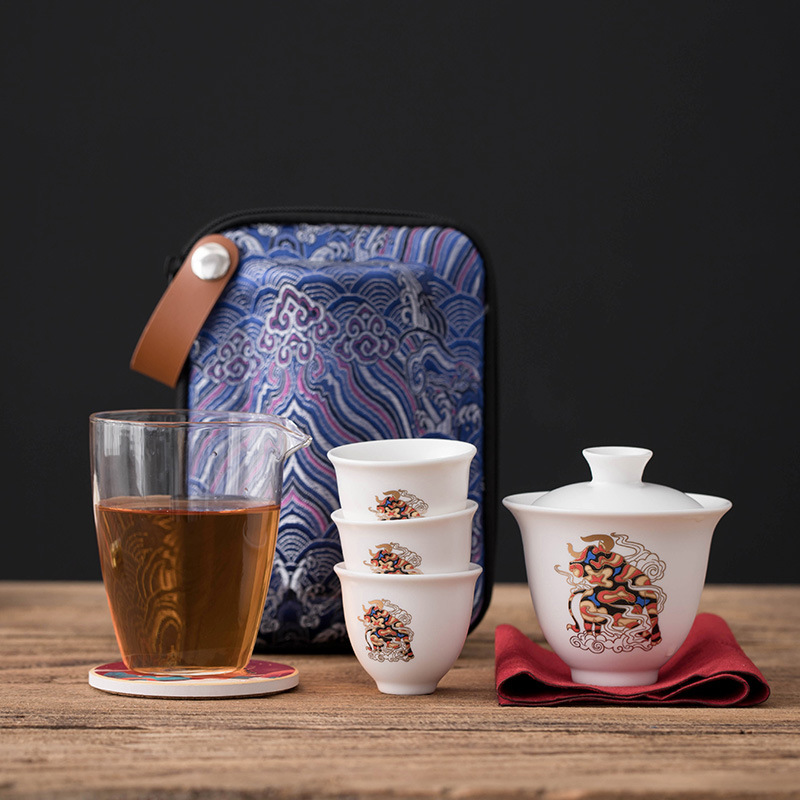 Quà Tặng kiểu Nhật Bộ ấm trà du lịch ngoài trời bằng gốm sứ Ba cốc