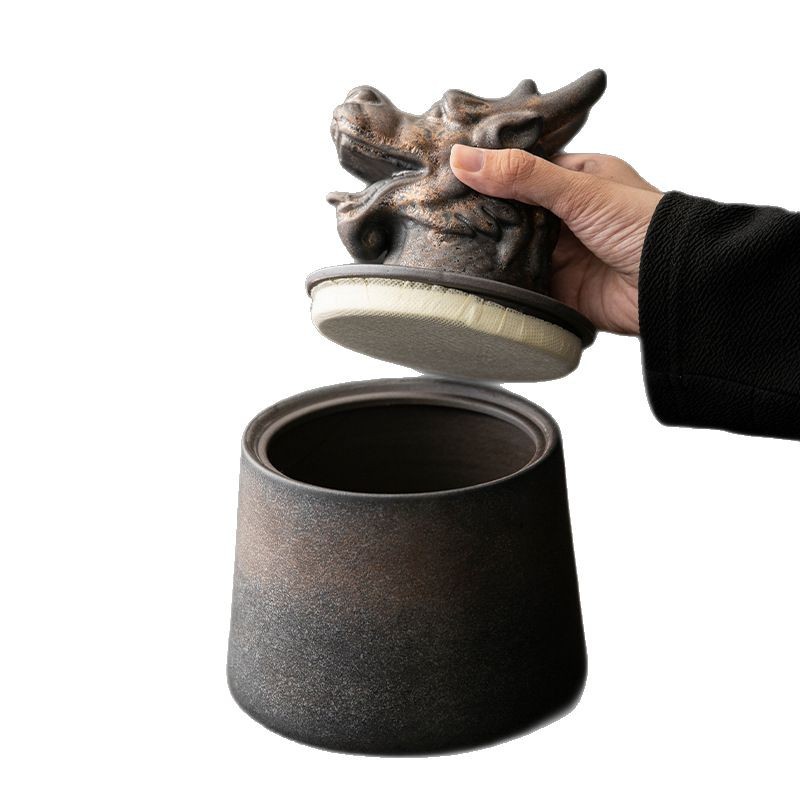 Hộp trà đầu thú 12 cung hoàng đạo, hộp gốm kín, hộp trà chống ẩm cỡ lớn cao cấp cổ điển, hộp bảo quản