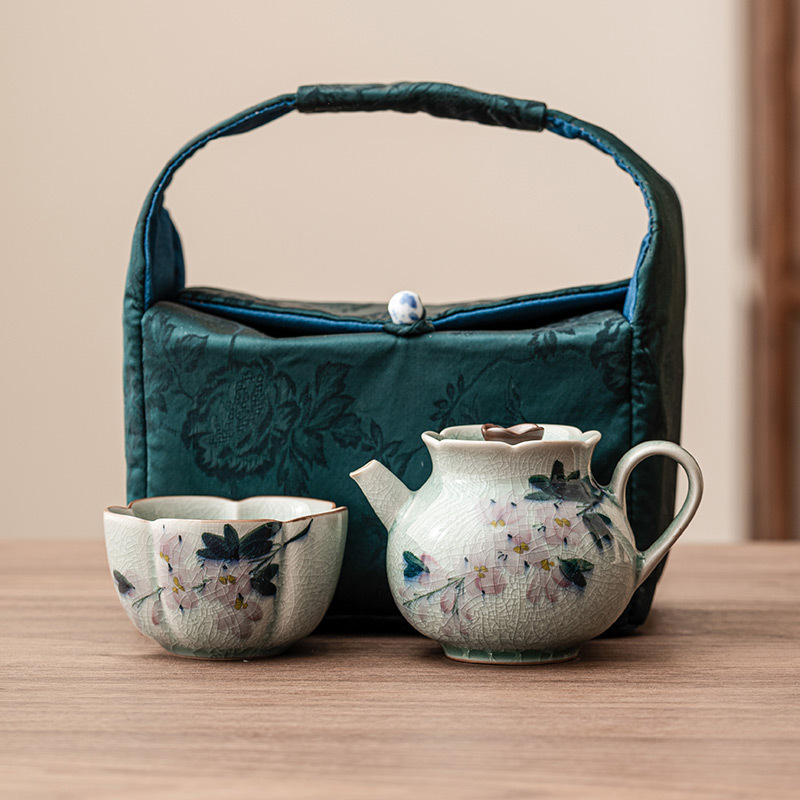 Bộ trà du lịch cầm tay hoa mộc lan vẽ tay bằng gốm sứ Kung Fu một bình một cốc Bộ dụng cụ uống trà ngoài trời