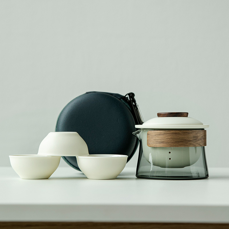 Bộ ấm trà du lịch Ruli, túi di động cắm trại ngoài trời, bộ dụng cụ trà Kung Fu, cốc thủy tinh nhanh, ấm trà cầm tay