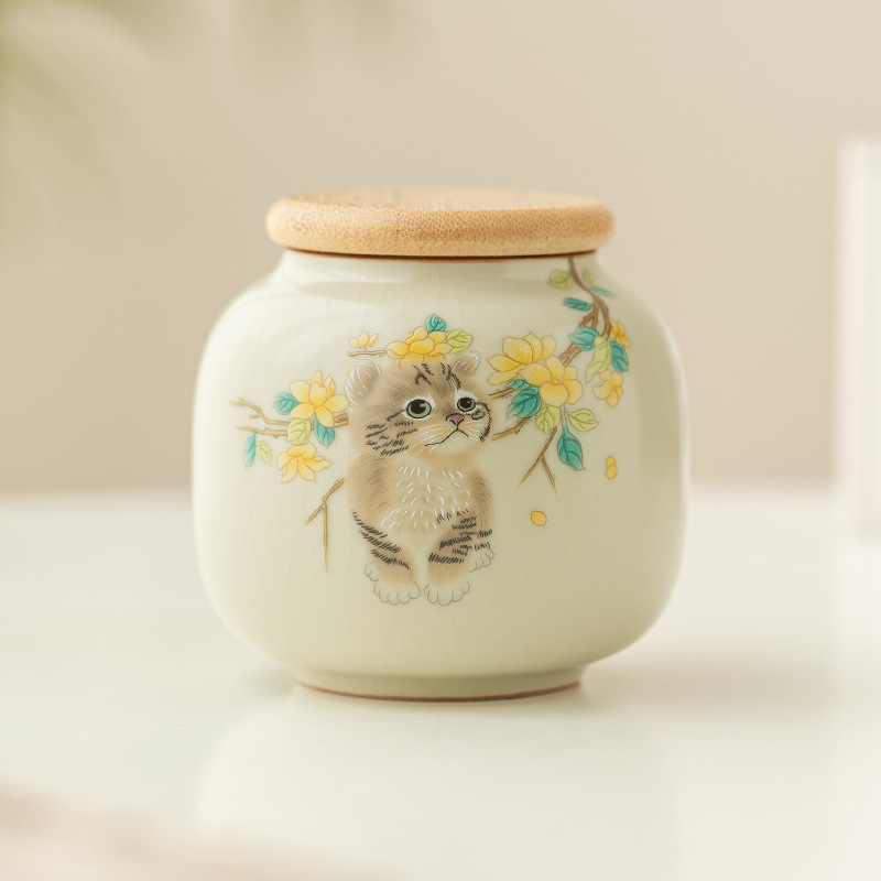Hộp đựng trà gốm sứ Mengmao, hộp nhỏ, hộp đựng trà di động, Hộp đựng trà kín chống ẩm, hộp đựng trà