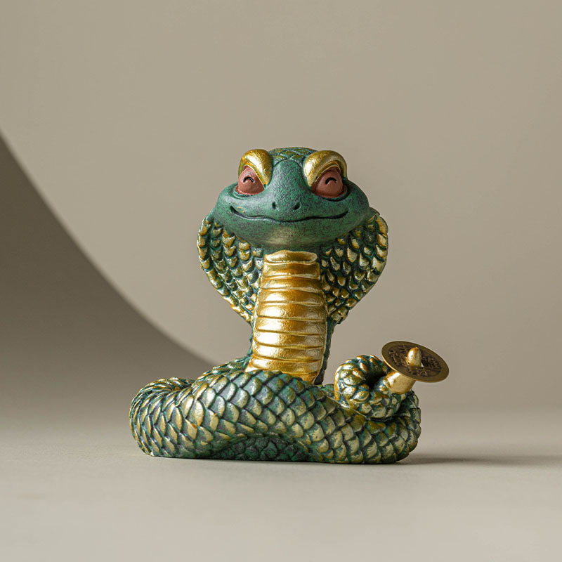 Đồ trang trí sáng tạo rắn vua kính đá xanh, đồ trang trí nhỏ để bàn gia dụng, đồ trang trí điêu khắc đá vi cảnh cây cảnh, một chiếc