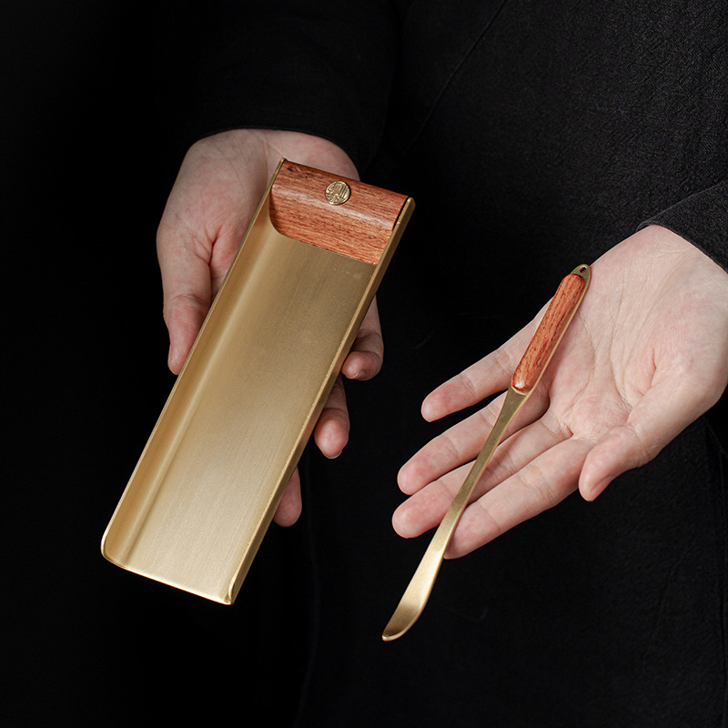 Bộ dụng cụ pha trà bằng đồng thau dao trà inox Zen Ý dụng cụ pha trà cao cấp gia dụng