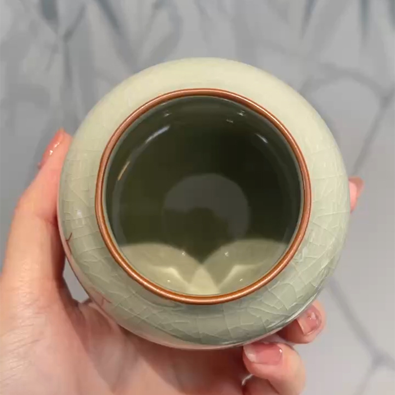 Jingzhe vẽ tay hoa sen nhỏ niêm phong bình trà men nứt băng bình bảo quản trà kiểu Trung Quốc mở nắp trúc ngăn trà chống ẩm