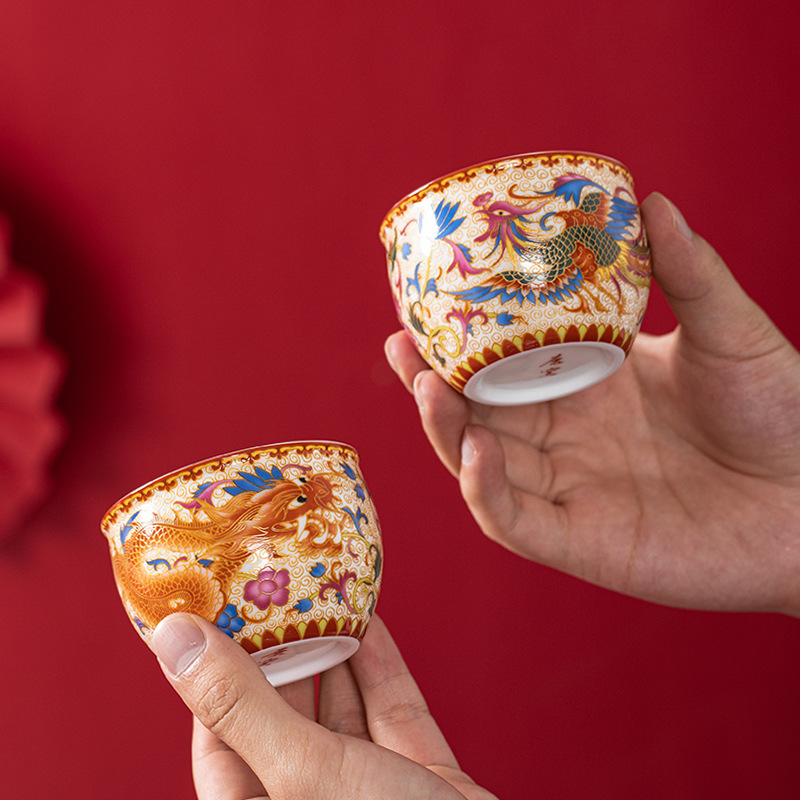 Cốc sứ tráng men, bộ trà Kung Fu gốm sứ gia dụng, cốc trà cổ điển, cốc đôi cưới, hộp quà tặng, quà tặng