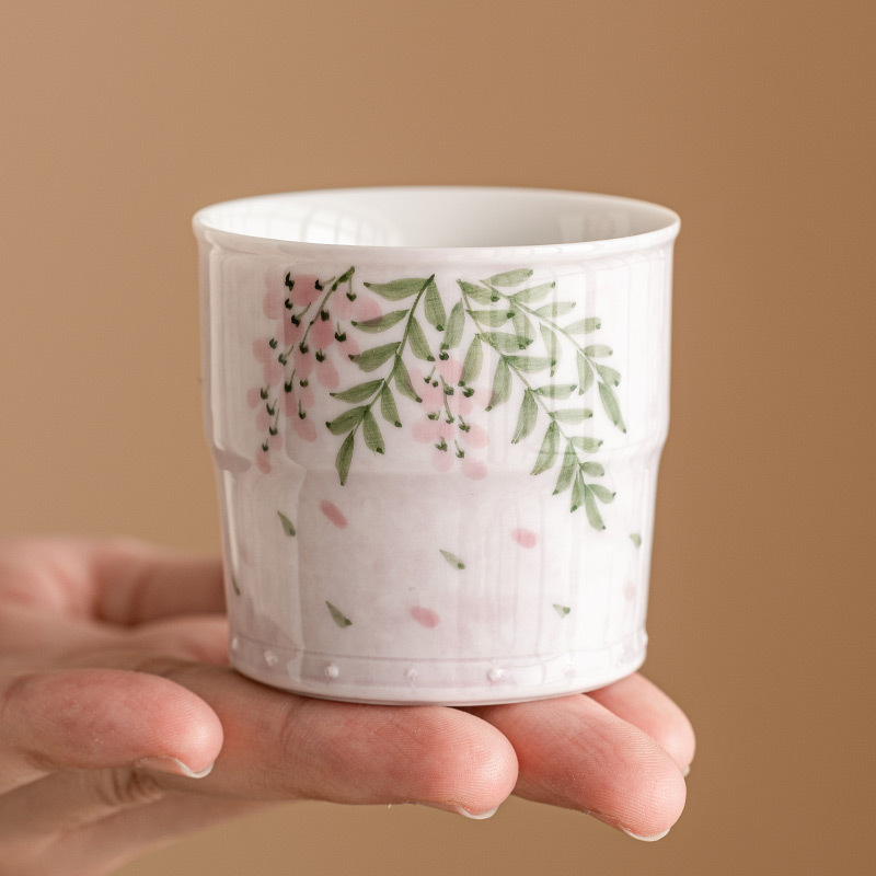 Vẽ tay hoa tử đằng cốc lễ hội cao cốc sứ trắng Dehua bộ trà Kung Fu cốc chủ sở hữu cốc đơn phụ nữ uống trà