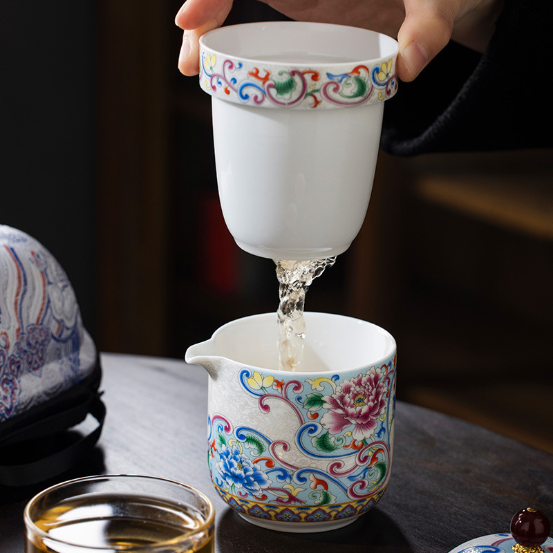 Bộ trà du lịch gốm sứ tráng men Bộ trà ngoài trời uống một người xách tay cốc khách nhanh một bình hai cốc pha trà