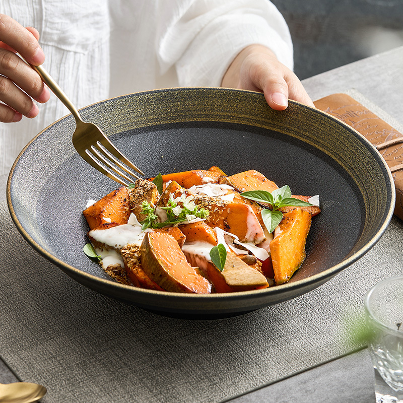 Bát lớn cá kho dưa muối cát Ujin vẽ tay bát súp gia dụng kiểu Nhật bát salad bát gốm sứ miếng thịt luộc bát lớn bát sâu