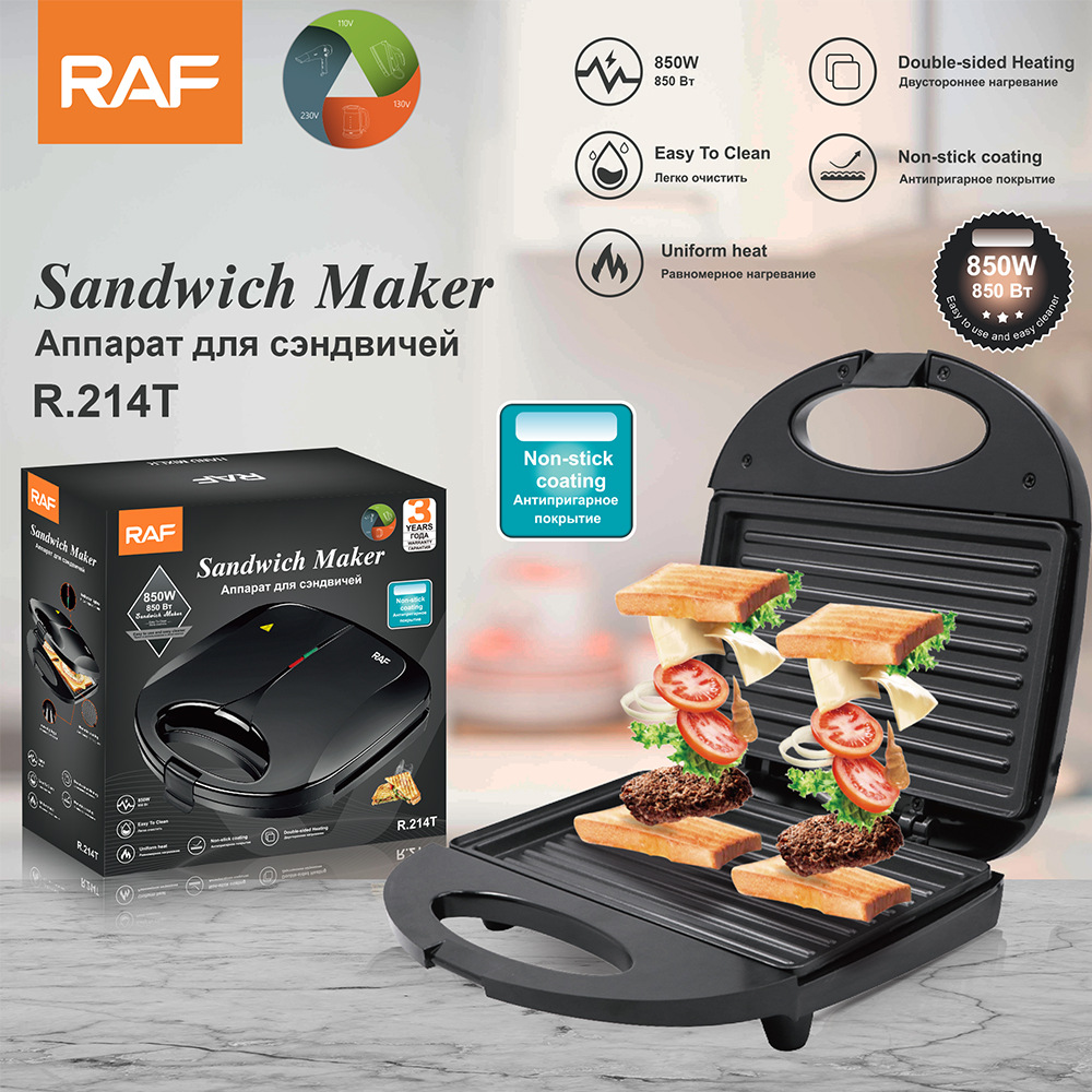 Máy nướng bánh mì đa năng 110v tiêu chuẩn Mỹ RAF Máy nướng bánh mì cho bữa sáng Máy làm bánh sandwich nóng hai mặt