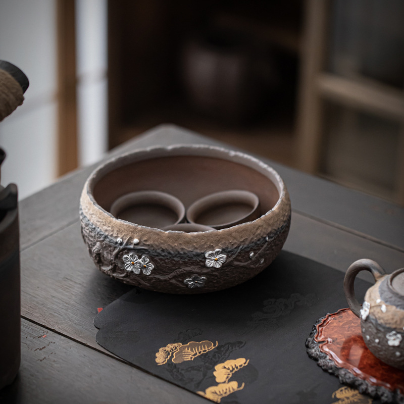 Bán Buôn Đồ gốm thô mạ vàng nhỏ rửa chén trà gia dụng rửa chén bã trà lọ Thiền phụ kiện trà cổ điển bát nước xây nước