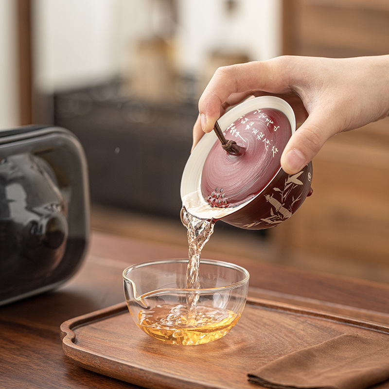 Tuo Jifeng Fan Yin Hawthorn Red Bộ trà du lịch cắm trại ngoài trời di động một bình ba cốc cốc nhanh cốc uống trà đơn giản