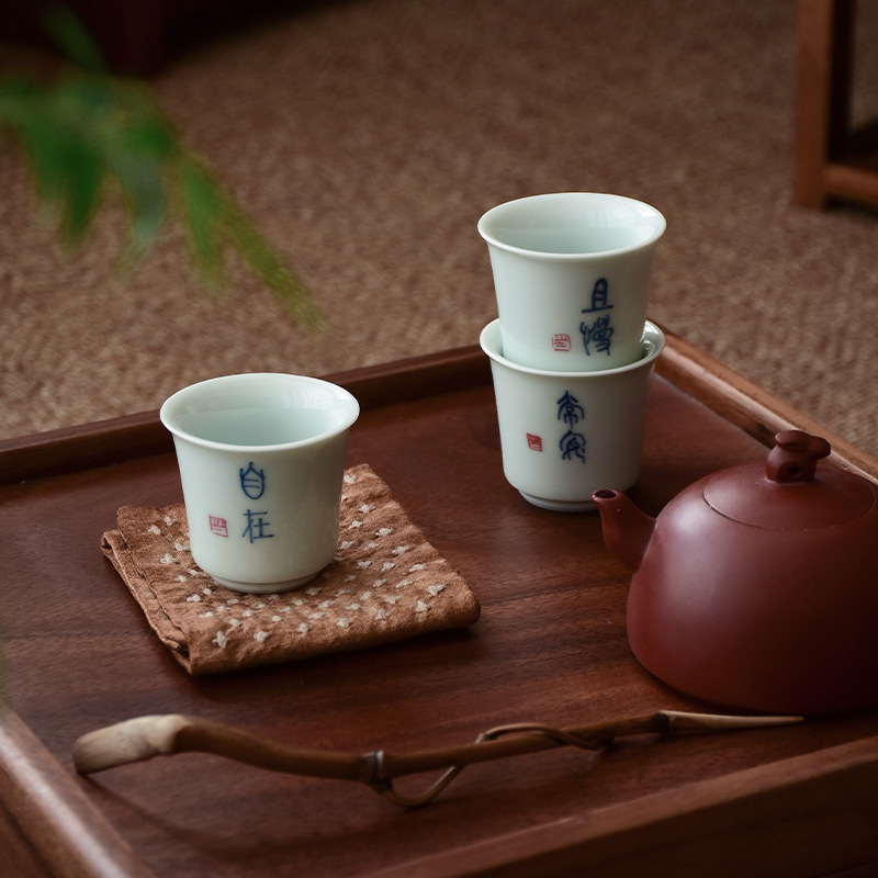 Cốc trà vẽ tay gốm sứ bộ trà Kung Fu cốc chủ nhân cốc đơn đồ gia dụng bằng men ngọc cổ cốc trà màu tráng men
