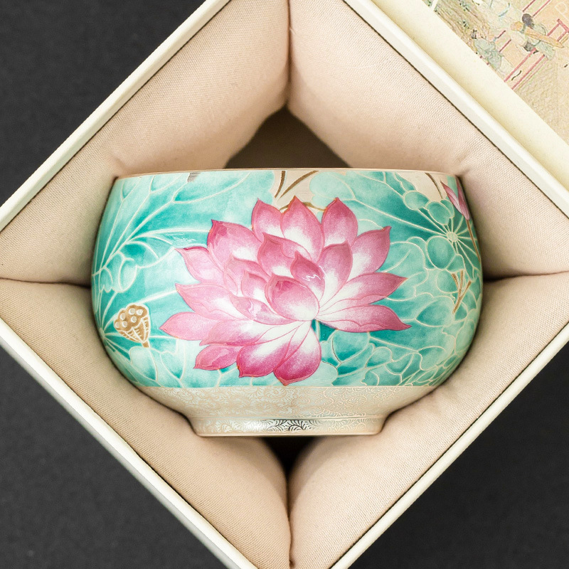 Cốc trà gốm sứ ánh trăng ao sen mạ bạc 999 tách trà cốc chủ nhân cổ điển Trung Quốc cốc trà chuyên dụng cá nhân cốc đơn